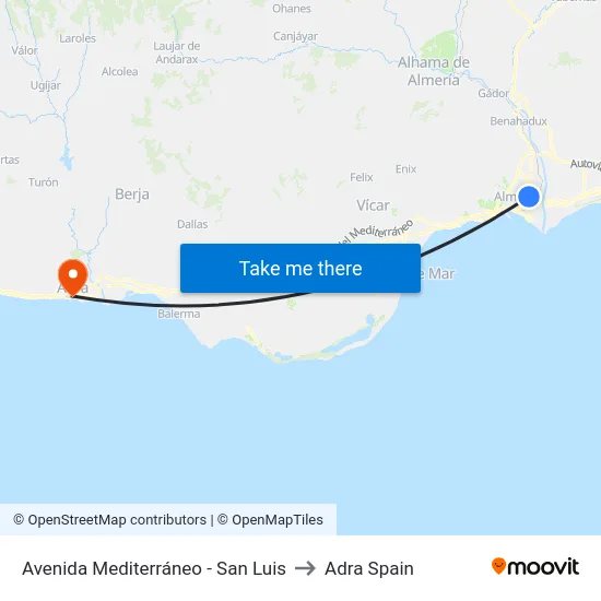 Avenida Mediterráneo - San Luis to Adra Spain map