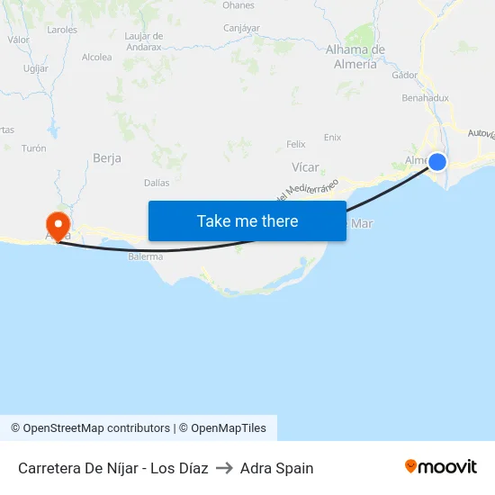 Carretera De Níjar - Los Díaz to Adra Spain map