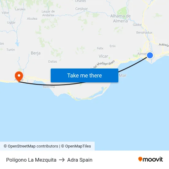 Polígono La Mezquita to Adra Spain map