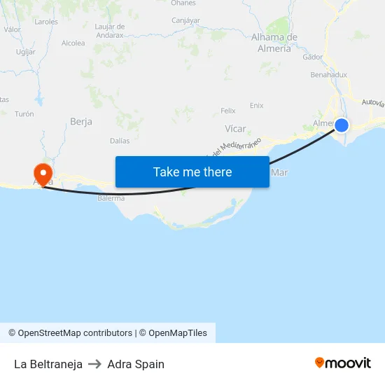 La Beltraneja to Adra Spain map