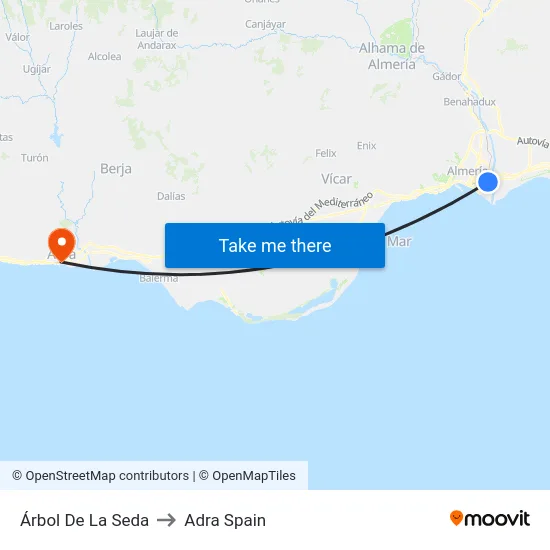 Árbol De La Seda to Adra Spain map