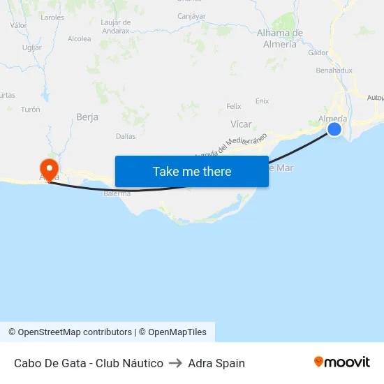 Cabo De Gata - Club Náutico to Adra Spain map
