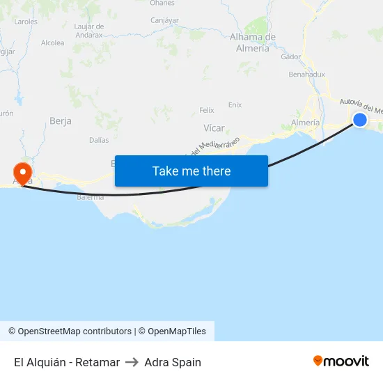 El Alquián - Retamar to Adra Spain map