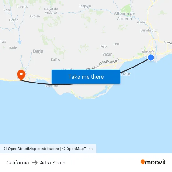 California to Adra Spain map