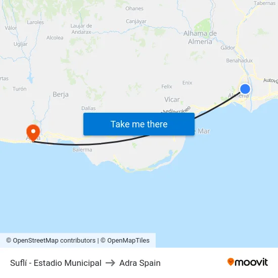 Suflí - Estadio Municipal to Adra Spain map
