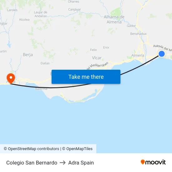 Colegio San Bernardo to Adra Spain map