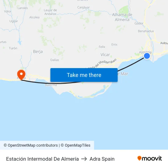 Estación Intermodal De Almería to Adra Spain map