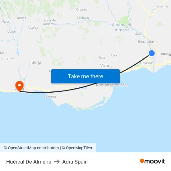 Huércal De Almería to Adra Spain map