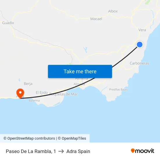 Paseo De La Rambla, 1 to Adra Spain map