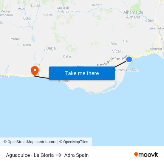 Aguadulce - La Gloria to Adra Spain map