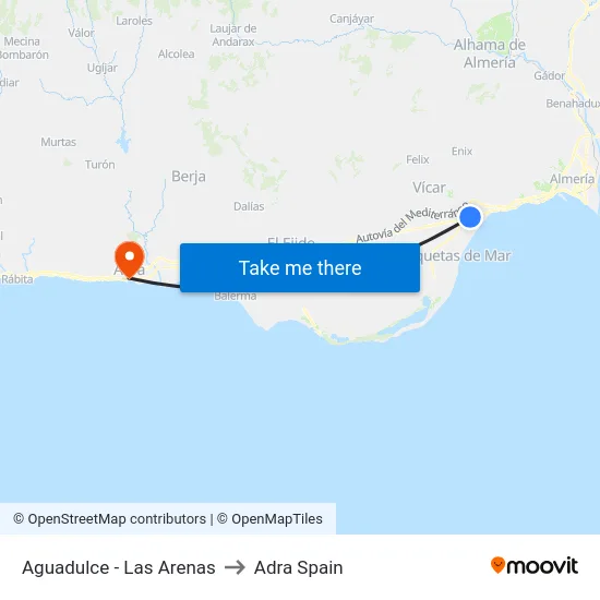 Aguadulce - Las Arenas to Adra Spain map