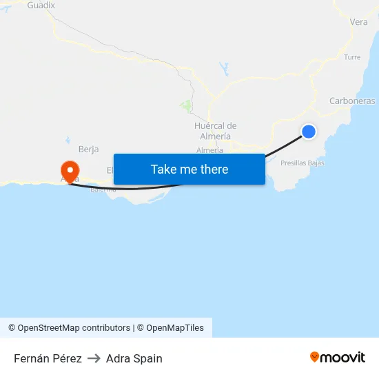 Fernán Pérez to Adra Spain map