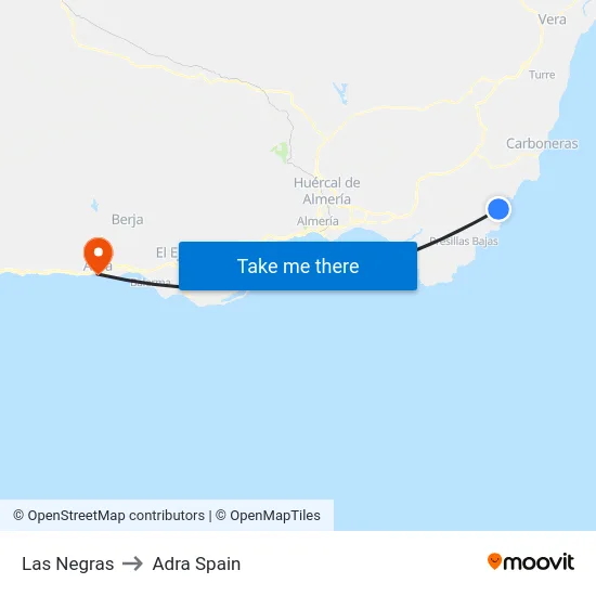 Las Negras to Adra Spain map