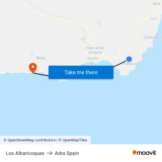 Los Albaricoques to Adra Spain map