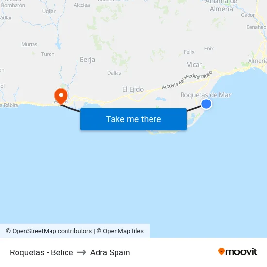 Roquetas - Belice to Adra Spain map