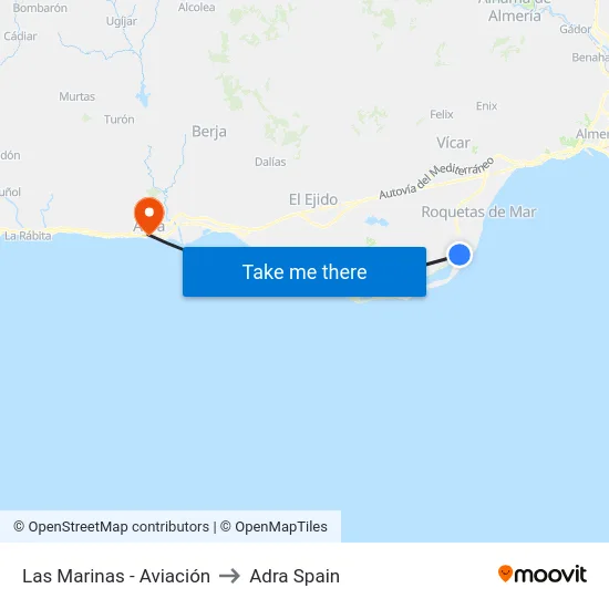 Las Marinas - Aviación to Adra Spain map