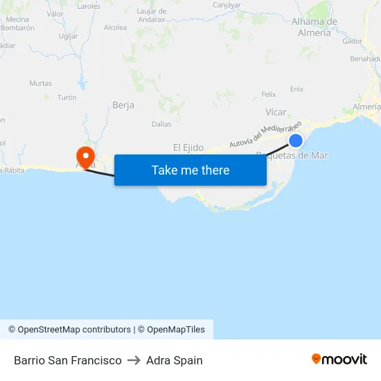 Barrio San Francisco to Adra Spain map