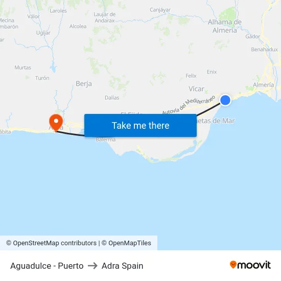 Aguadulce - Puerto to Adra Spain map
