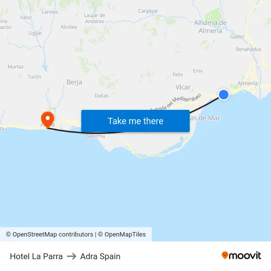 Hotel La Parra to Adra Spain map