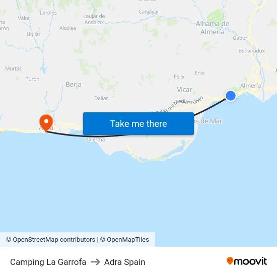 Camping La Garrofa to Adra Spain map