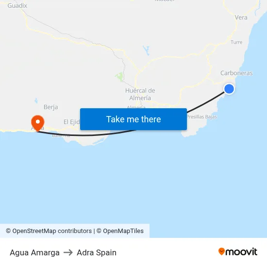 Agua Amarga to Adra Spain map