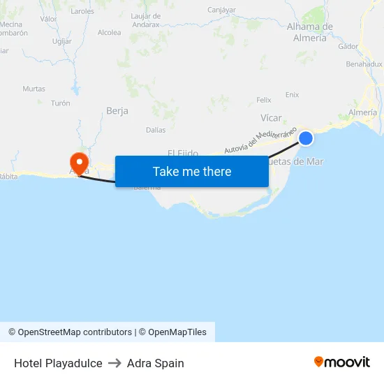 Hotel Playadulce to Adra Spain map