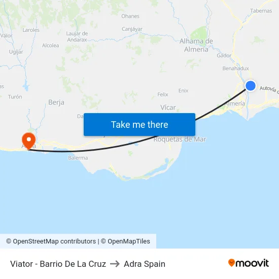 Viator - Barrio De La Cruz to Adra Spain map