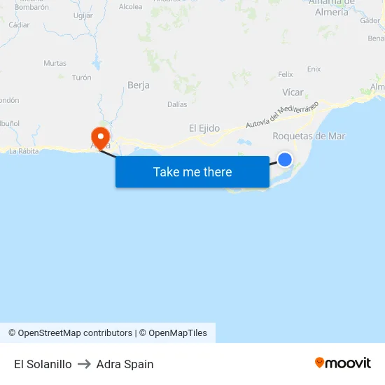 El Solanillo to Adra Spain map