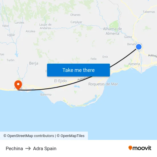 Pechina to Adra Spain map