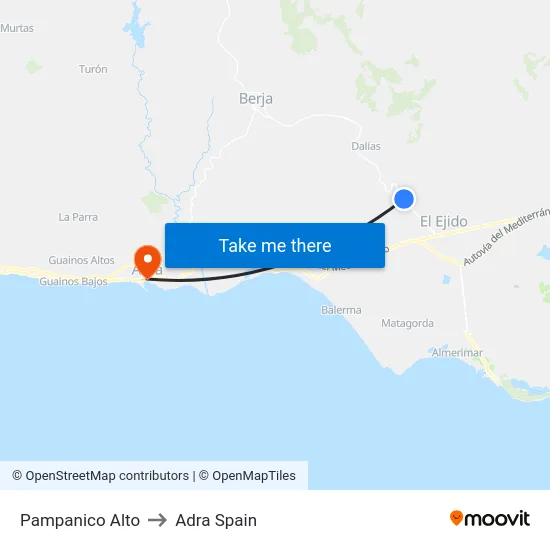 Pampanico Alto to Adra Spain map