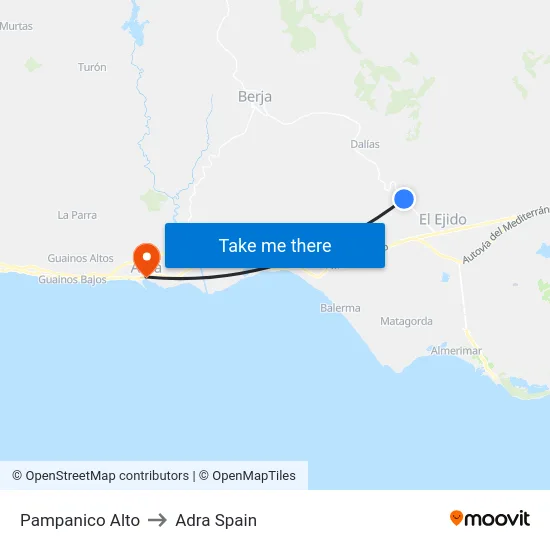 Pampanico Alto to Adra Spain map