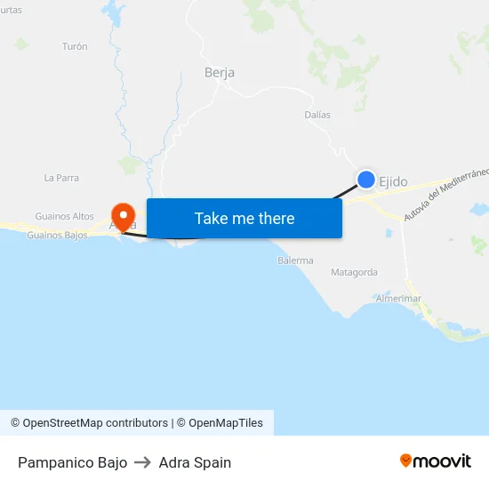 Pampanico Bajo to Adra Spain map
