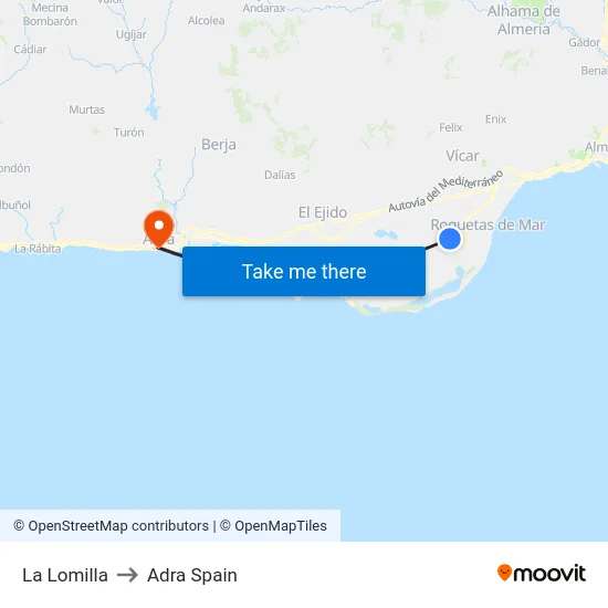 La Lomilla to Adra Spain map