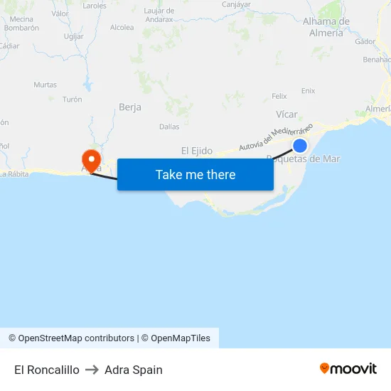 El Roncalillo to Adra Spain map