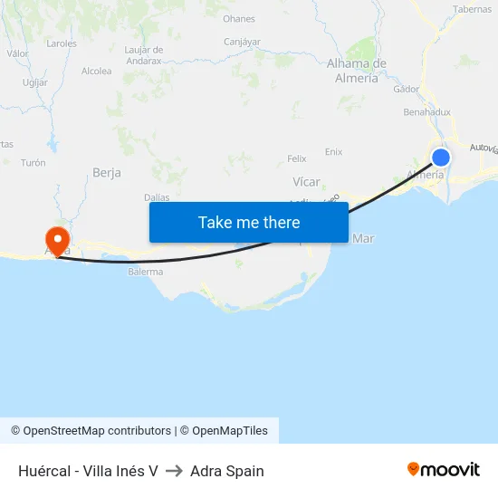 Huércal - Villa Inés V to Adra Spain map