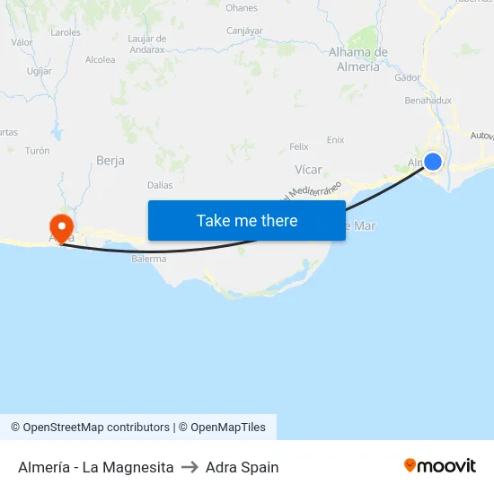 Almería - La Magnesita to Adra Spain map