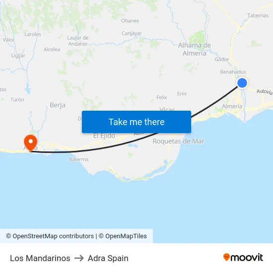 Los Mandarinos to Adra Spain map