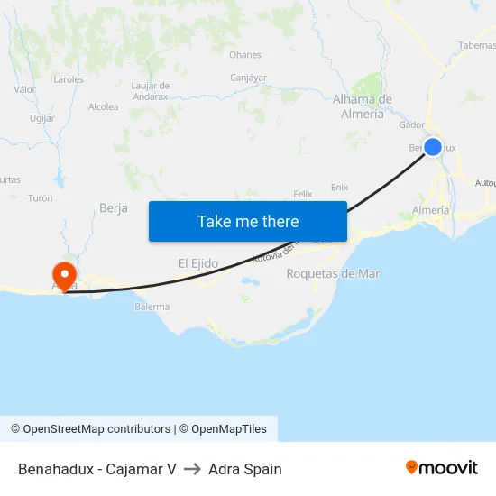Benahadux - Cajamar V to Adra Spain map