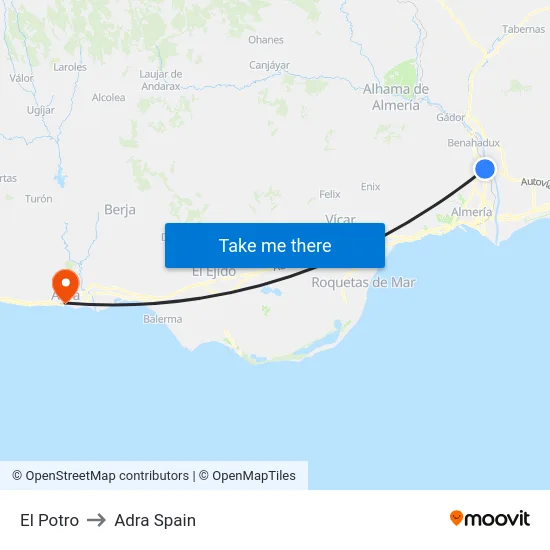 El Potro to Adra Spain map