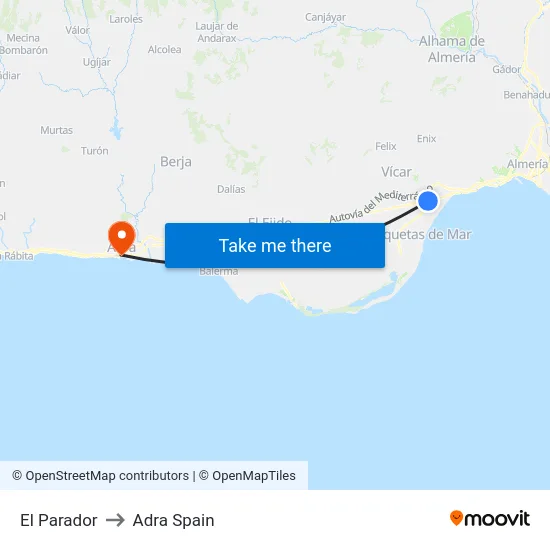 El Parador to Adra Spain map