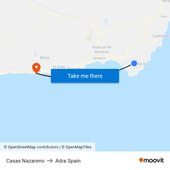 Casas Nazareno to Adra Spain map