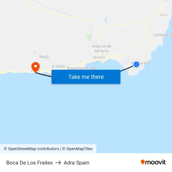 Boca De Los Frailes to Adra Spain map