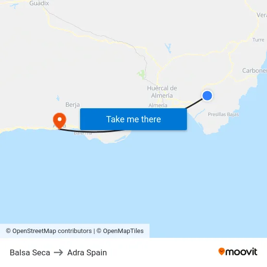 Balsa Seca to Adra Spain map