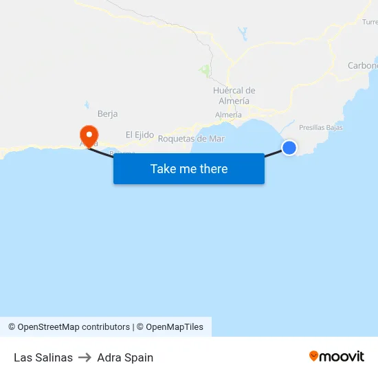Las Salinas to Adra Spain map
