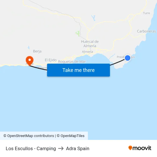 Los Escullos - Camping to Adra Spain map