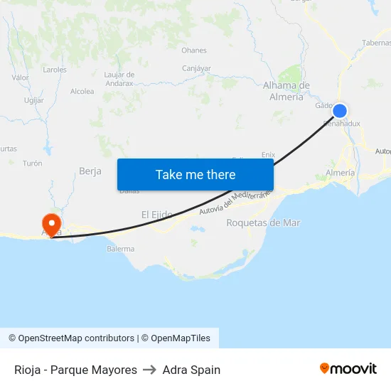 Rioja - Parque Mayores to Adra Spain map