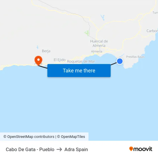 Cabo De Gata - Pueblo to Adra Spain map
