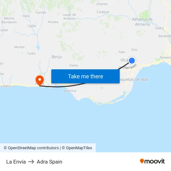 La Envía to Adra Spain map