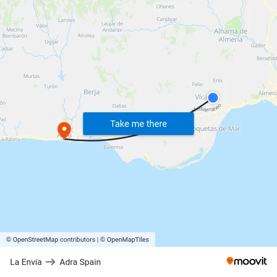 La Envía to Adra Spain map