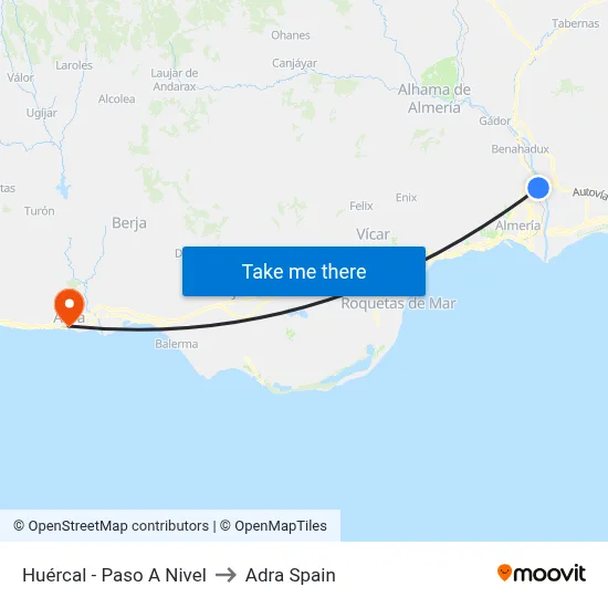 Huércal - Paso A Nivel to Adra Spain map